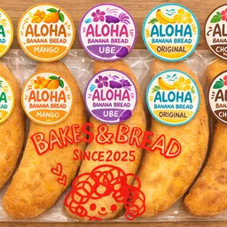 袋に入ったバナナブレッド（ALOHA BANANA BREAD のラベル）